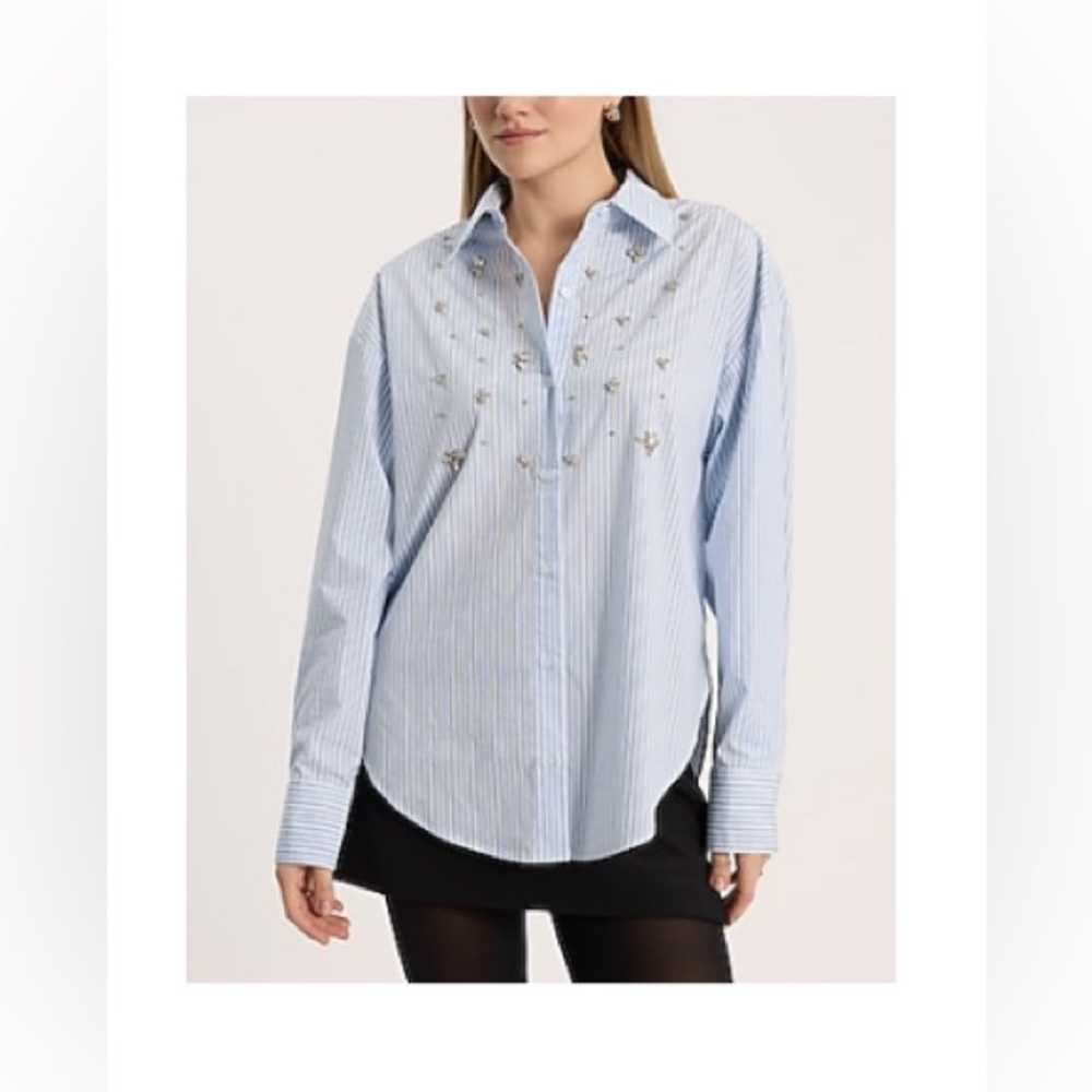 Express Embellished Striped Boyfriend Portofino Shirt in Size S | New With Tags - Picture 4 of 13